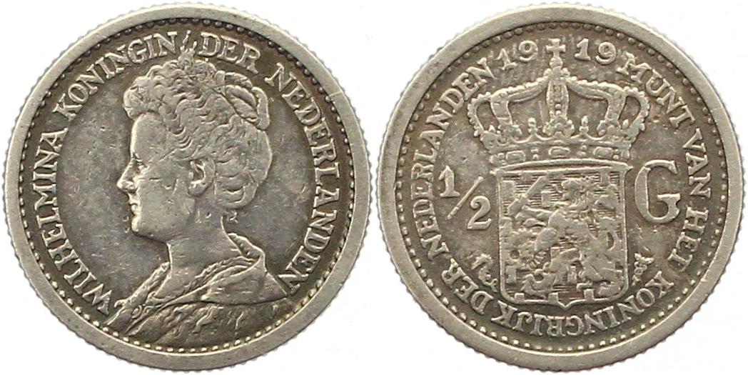  9661 Niederlande 1/2 Gulden Silber 1919   