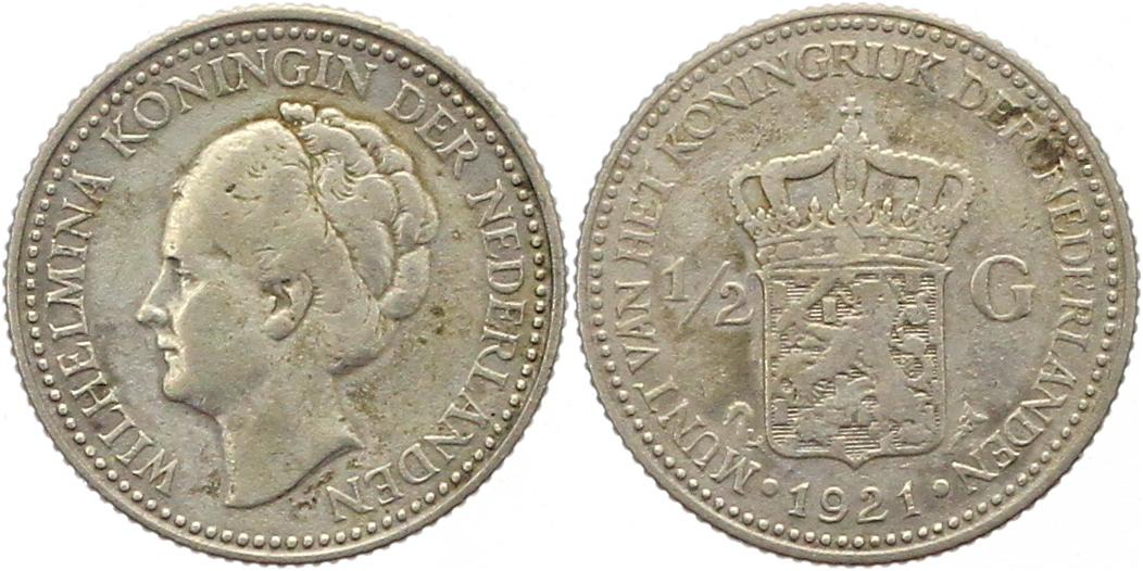  9662 Niederlande 1/2 Gulden Silber 1921   