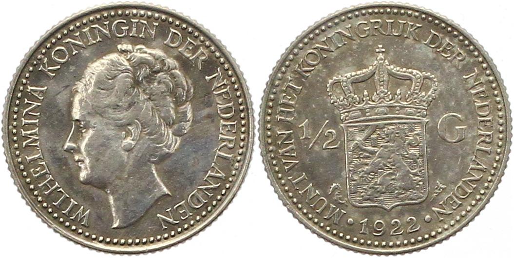  9663 Niederlande 1/2 Gulden Silber 1922   