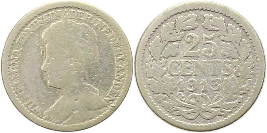  9668 Niederlande 25 Cent Silber 1913   
