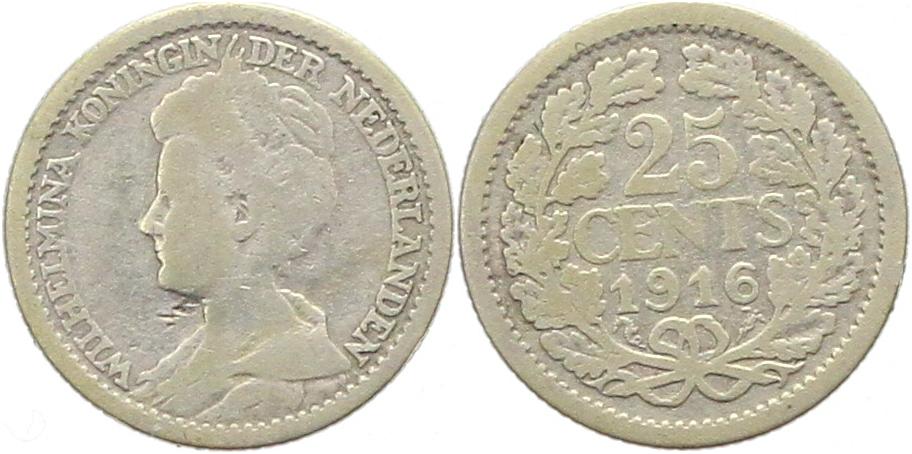  9671 Niederlande 25 Cent Silber 1916   