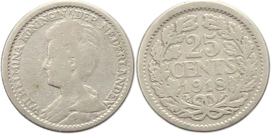  9673 Niederlande 25 Cent Silber 1918   