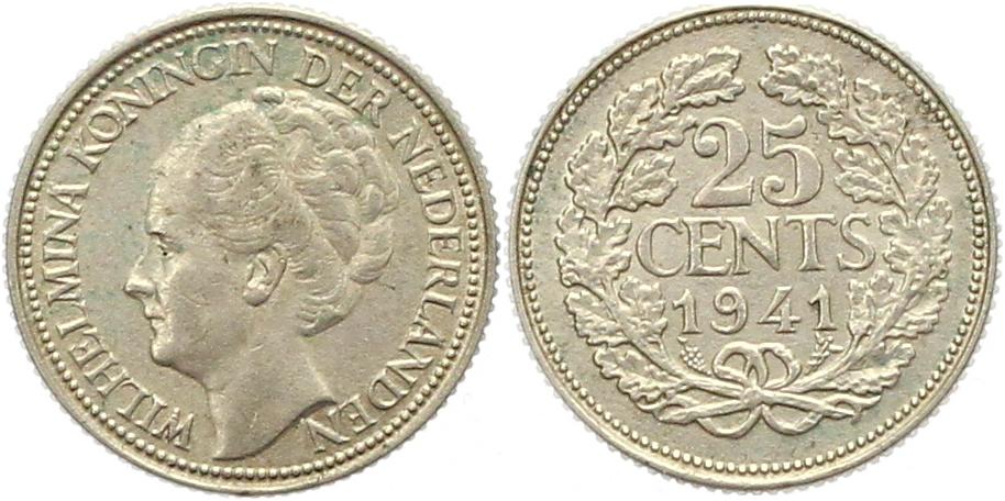  9676 Niederlande 25 Cent Silber 1941   