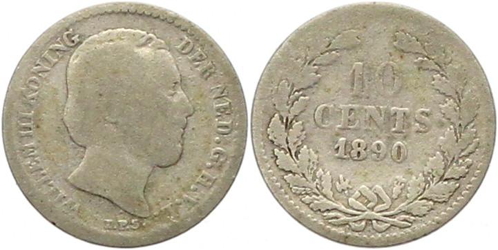  9680 Niederlande 10 Cent Silber 1890   