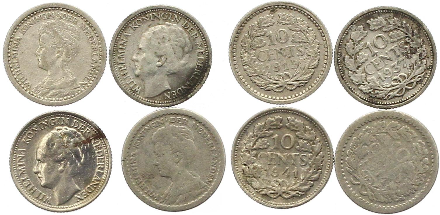 9683 Niederlande 10 Cent Silber Lot 4 Stück   