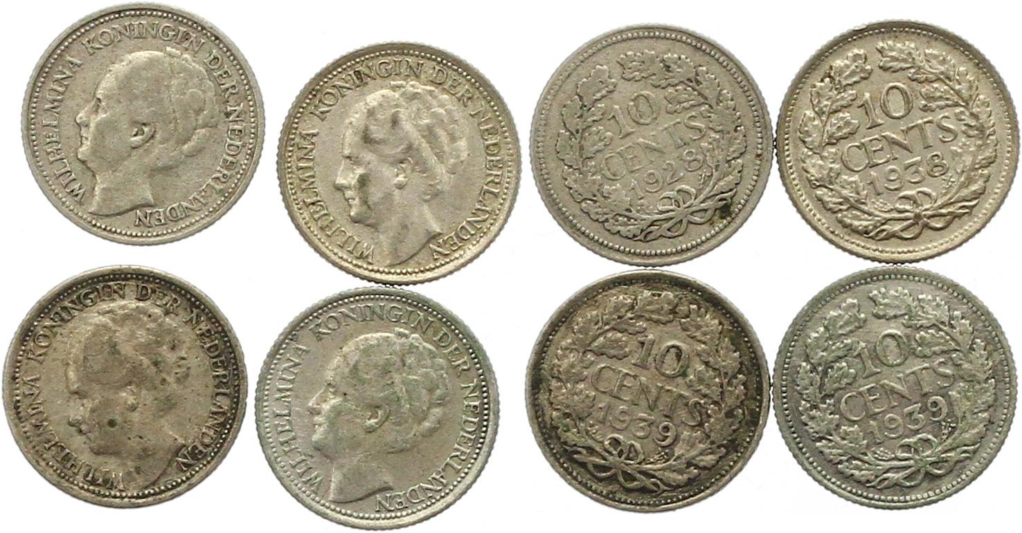  9685 Niederlande 10 Cent Silber Lot 4 Stück   