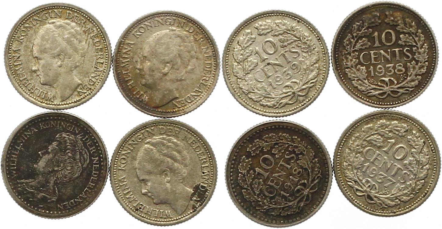  9688 Niederlande 10 Cent Silber Lot 4 Stück   