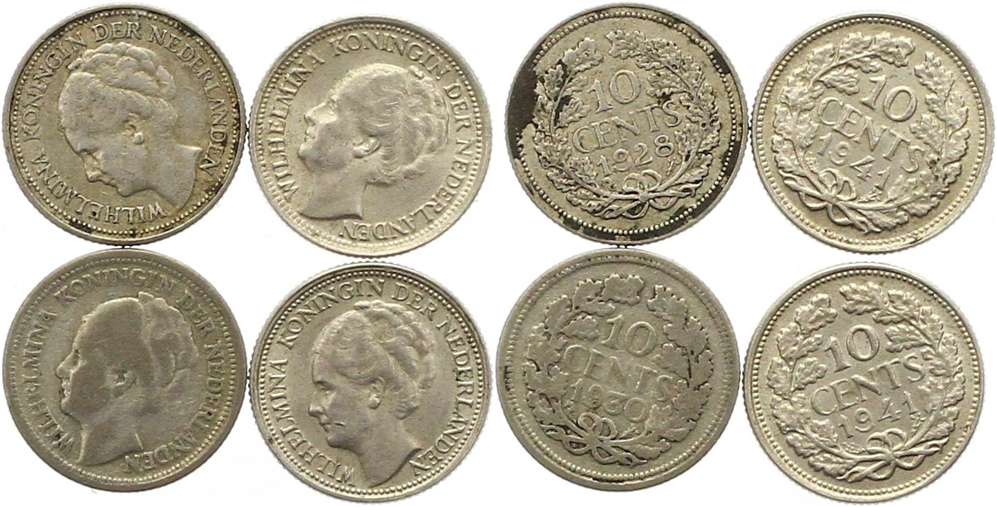  9692 Niederlande 10 Cent Silber Lot 4 Stück   