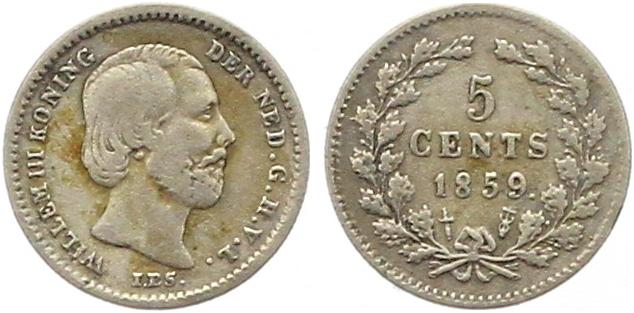  9697  Niederlande 5 Cent 1859   Silber   