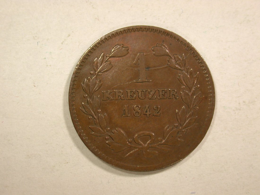 C04 Baden 1 Kreuzer 1842 in f.ss Originalbilder