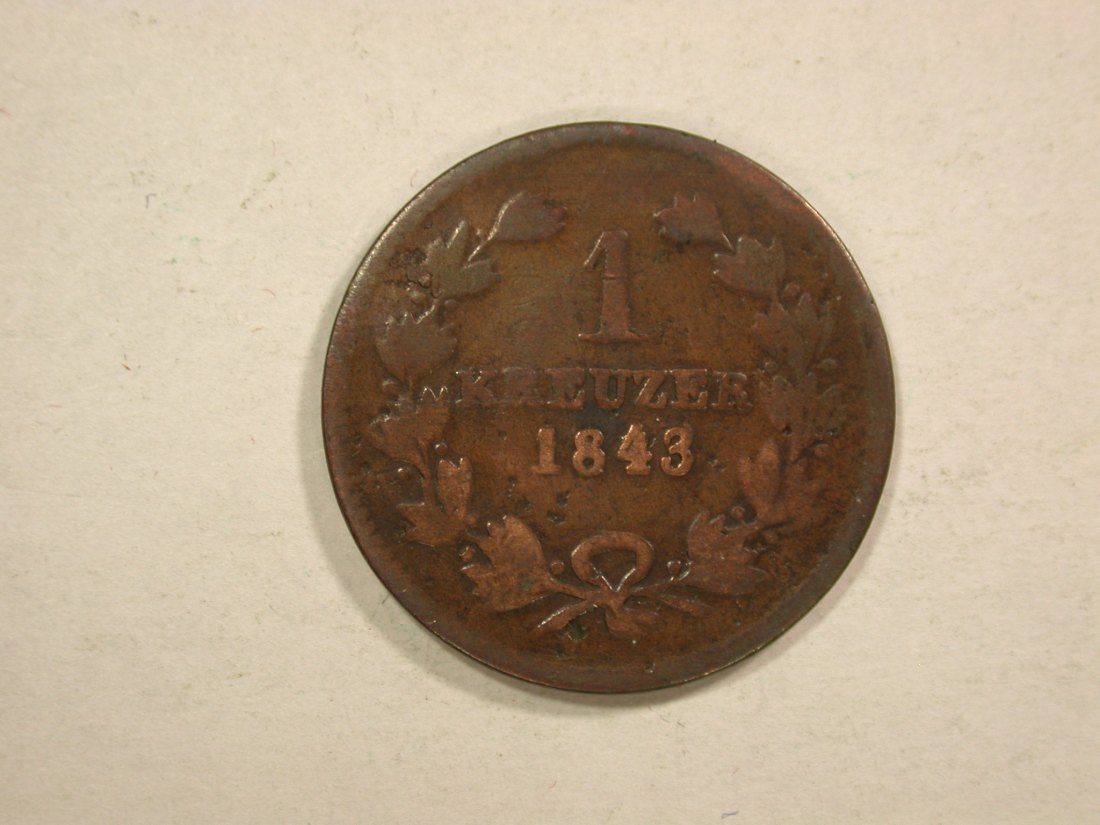 C04 Baden 1 Kreuzer 1843 in schön Originalbilder