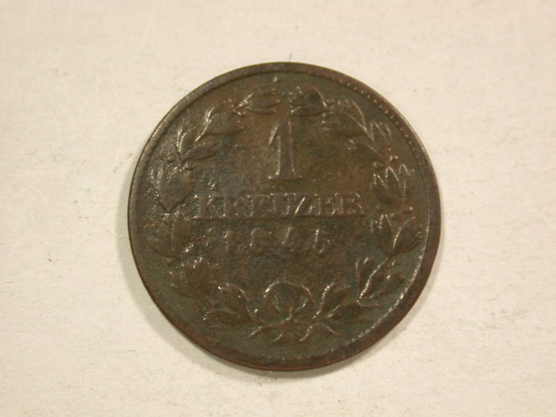 C04 Baden 1 Kreuzer 1845 AKS 106 in f.schön Originalbilder