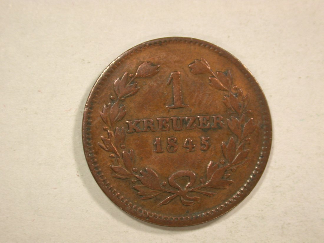 C04 Baden 1 Kreuzer 1845 AKS 107 in ss Originalbilder