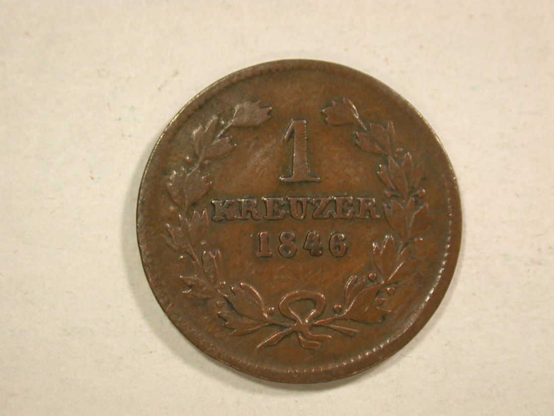 C04 Baden 1 Kreuzer 1846 in f.ss Originalbilder