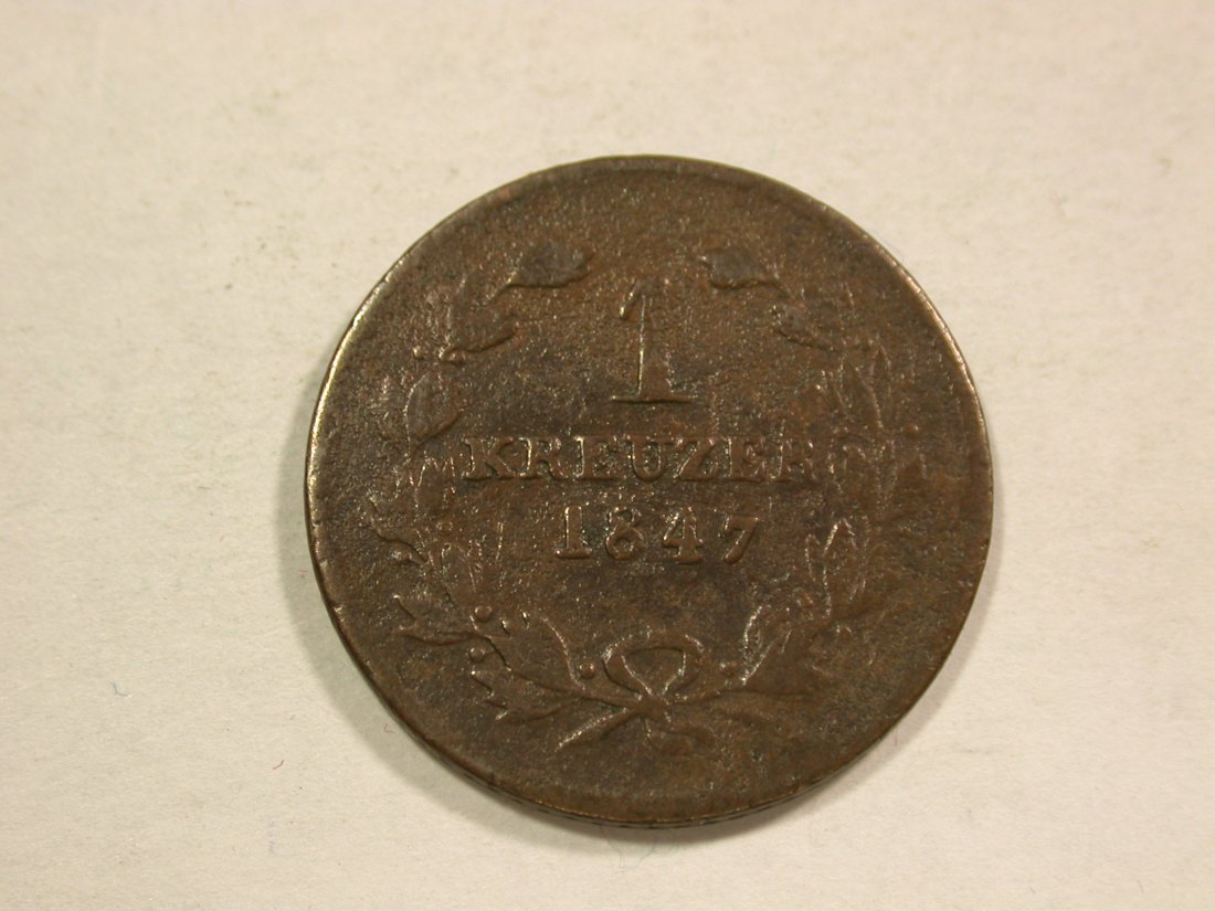 C04 Baden 1 Kreuzer 1847 in f.s gutes Belegstück Originalbilder