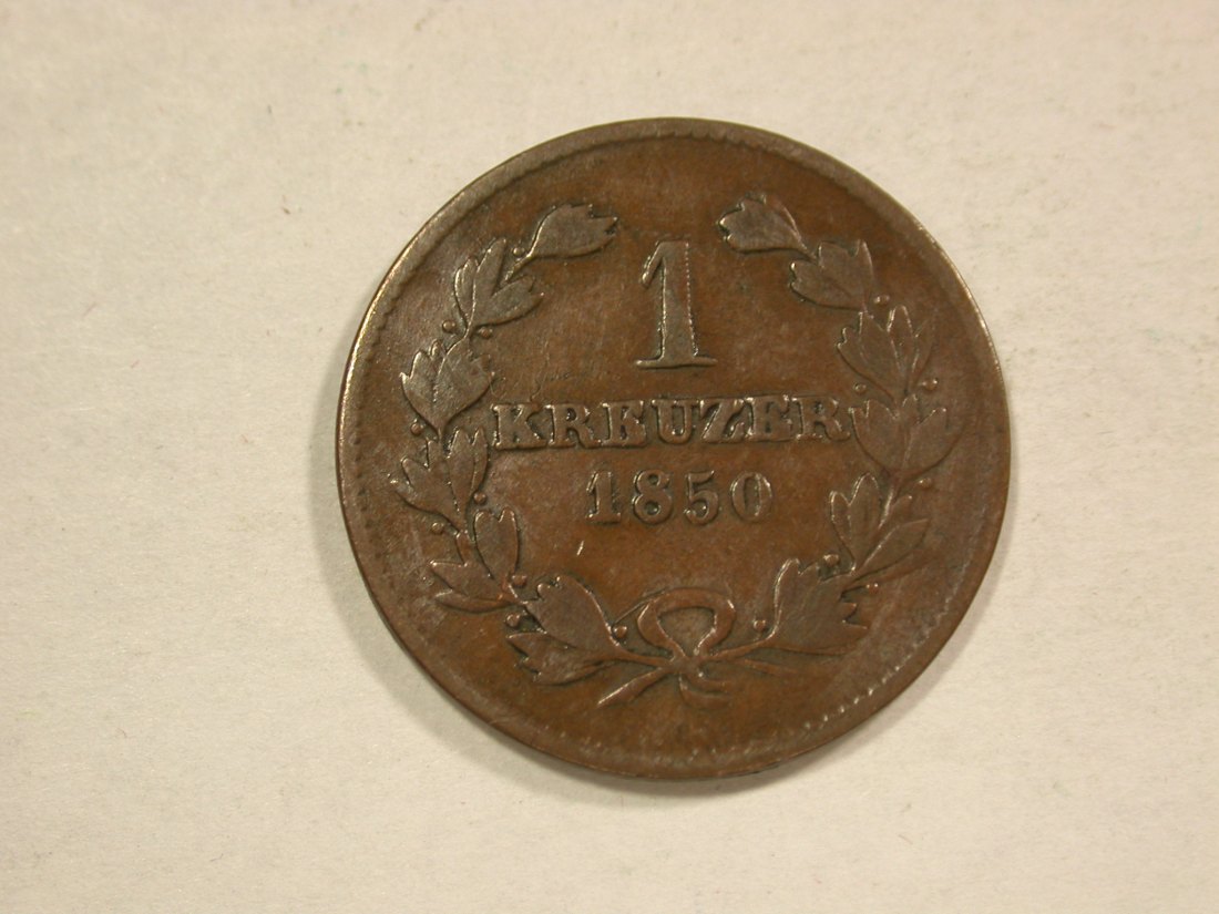 C04 Baden 1 Kreuzer 1850 in sehr schön kleine Auflage ! Originalbilder