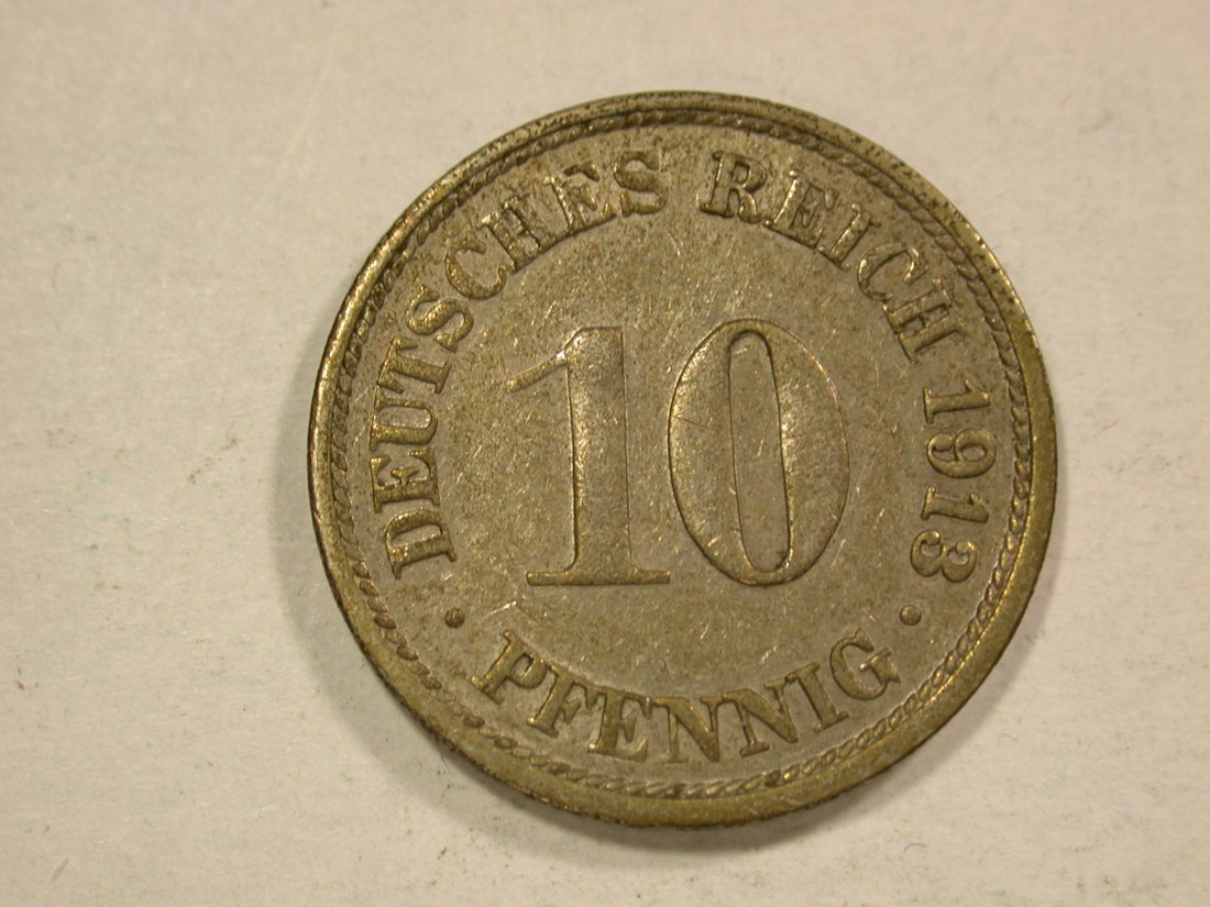 C04 KR 10 Pfennig 1913 F in ss-vz Originalbilder