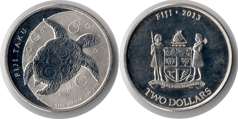  Fidji Inseln  2 Dollar  2013  FM-Frankfurt  Feingewicht: ca. 31,1g Silber vorzüglich   