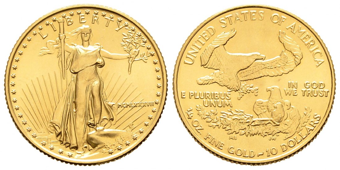 PEUS 9023 USA 7,78 g Feingold 10 Dollars GOLD 1/4 Unze 1987 Stempelglanz