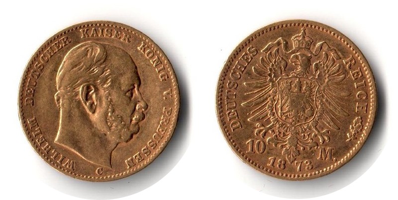 Preussen, Königreich MM-Frankfurt Feingewicht: 3,58g Gold 10 Mark 1873 C sehr schön