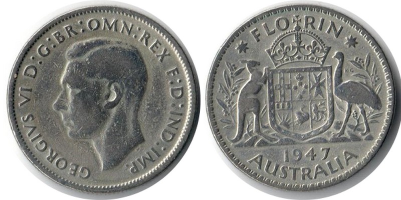  Australien  1 Florin  1947  FM-Frankfurt  Feingewicht: 5,66g Silber  sehr schön   