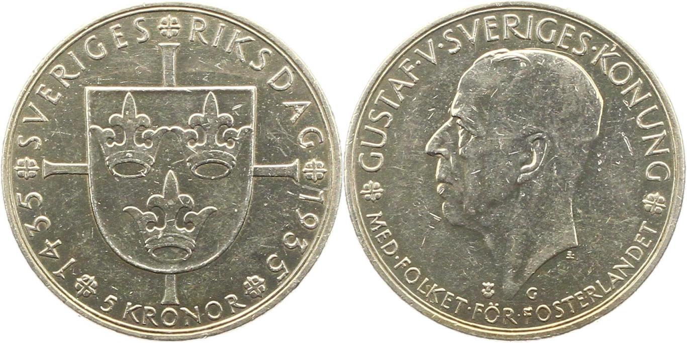  9957 Schweden 5 Kronen 1935 Silber   