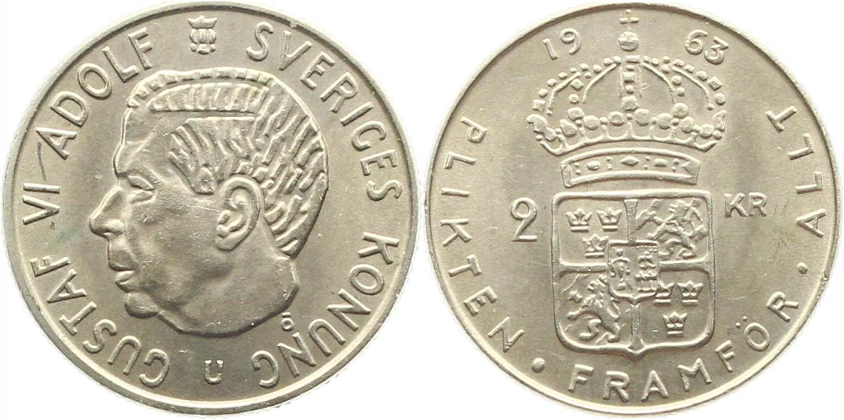  9970 Schweden 2 Kronen 1963 Silber   