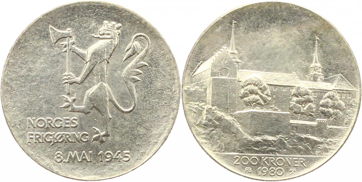  9976 Norwegen 200 Kronen 1980 Silber   