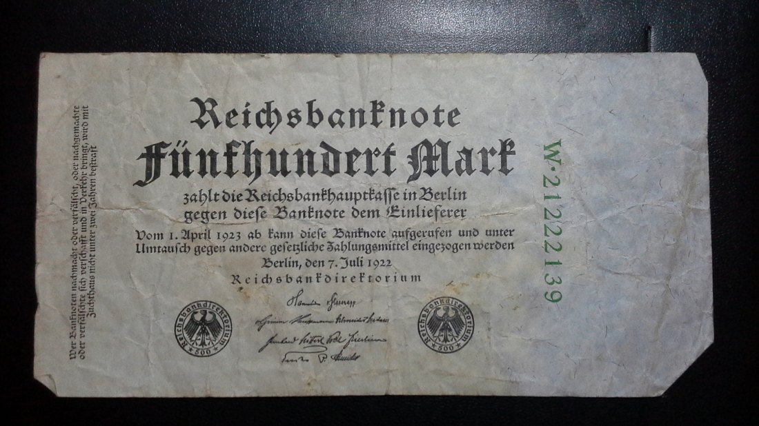  500 Mark  Deutsches Reich (7.7.1922) (g1014)   