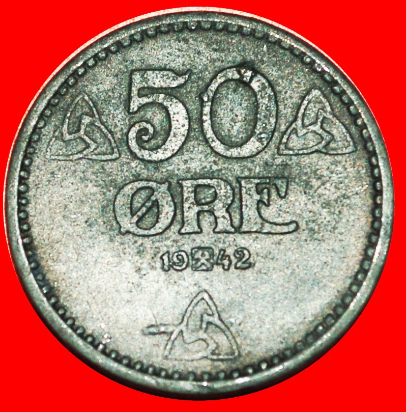  √ DEUTSCHLAND (1941-1945): NORWEGEN ★ 50 OERE 1942! Haakon VII (1905-1957)   