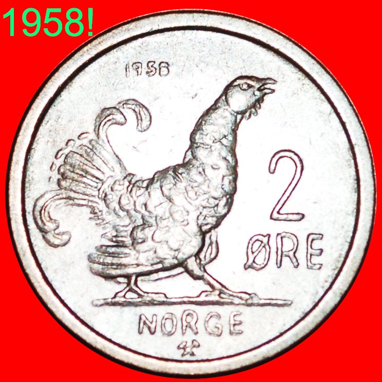  √ VOGEL: NORWEGEN ★ 2 OERE 1958 JAHR = TYP DOPPELT STEMPEL! Olav V (1957-1991)   