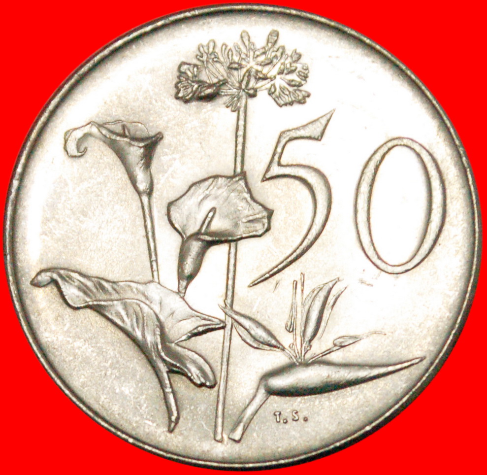  ★ BLUMEN: SÜDAFRIKA ★ 50 PENCE 1966! Interessanter Typ mit Jan van Riebeeck (1619-1677)!   