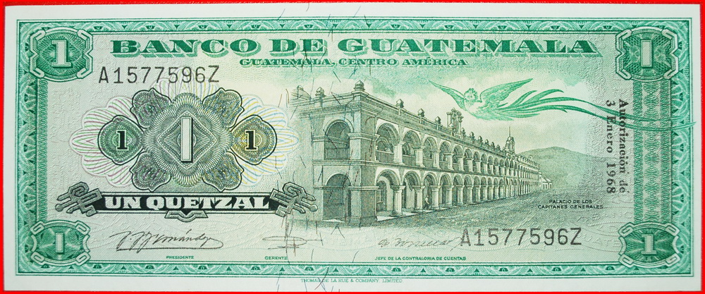 √ RARE: GUATEMALA ★ 1 QUETZAL 1968 UNC CRISP! LOW START ★ NO RESERVE!