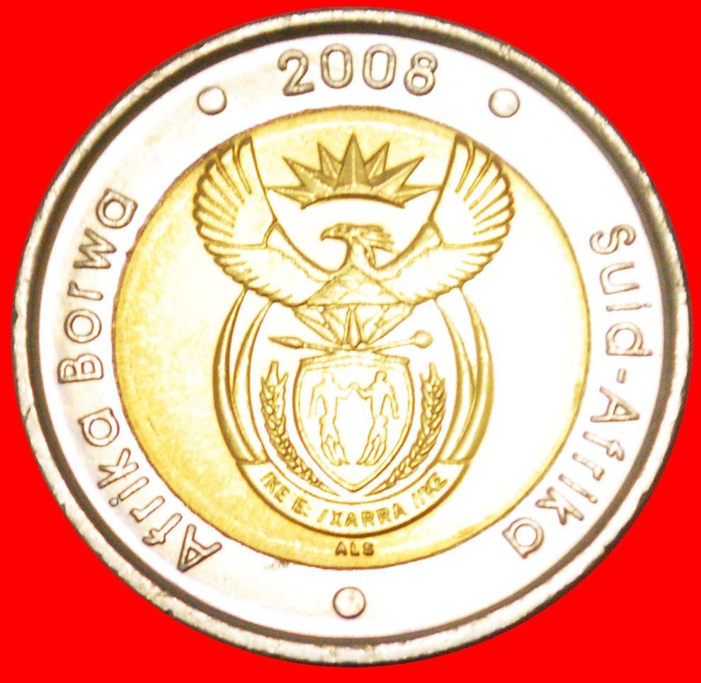  § GNUS: SÜDAFRIKA Afrika Borwa - Suid-Afrik ★ BIMETALLISCH 5 RANDS 2008 STG STEMPELGLANZ!   