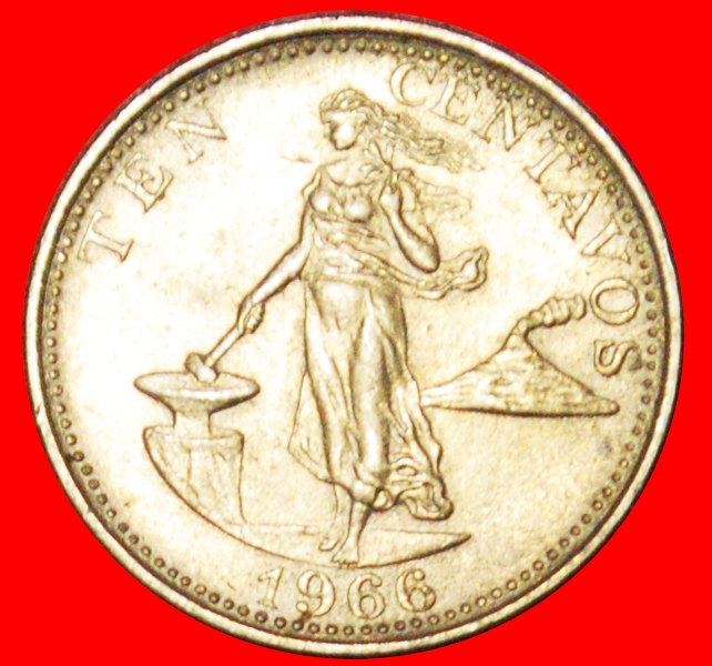  √ ANVIL* PHILIPPINES ★ 10 CENTAVOS 1966 MINT LUSTER! LOW START ★ NO RESERVE!   