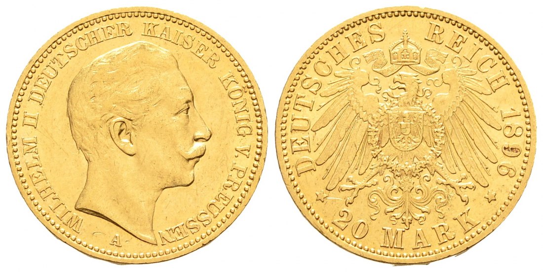 PEUS 9120 Preußen 7,16 g Feingold. Wilhelm II. (1888 - 1918) 20 Mark GOLD 1896 A Sehr schön