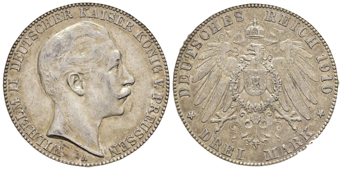 PEUS 6354 Kaiserreich - Preußen Kaiser Wilhelm II.(1888 - 1918) 3 Mark 1910 A Sehr schön