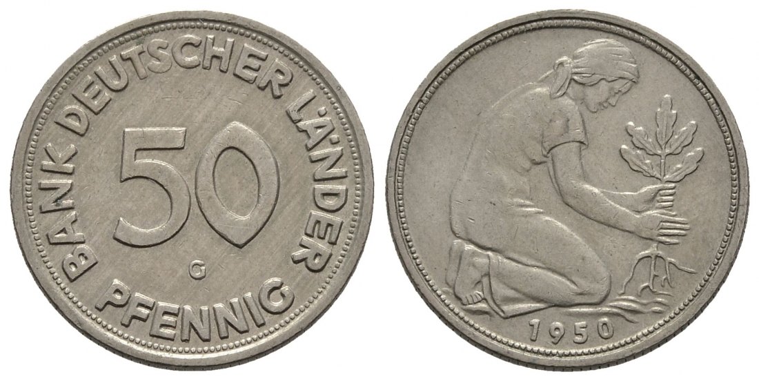 PEUS 9130 BRD Bank Deutscher Länder 50 Pfennig 1950 G Sehr schön
