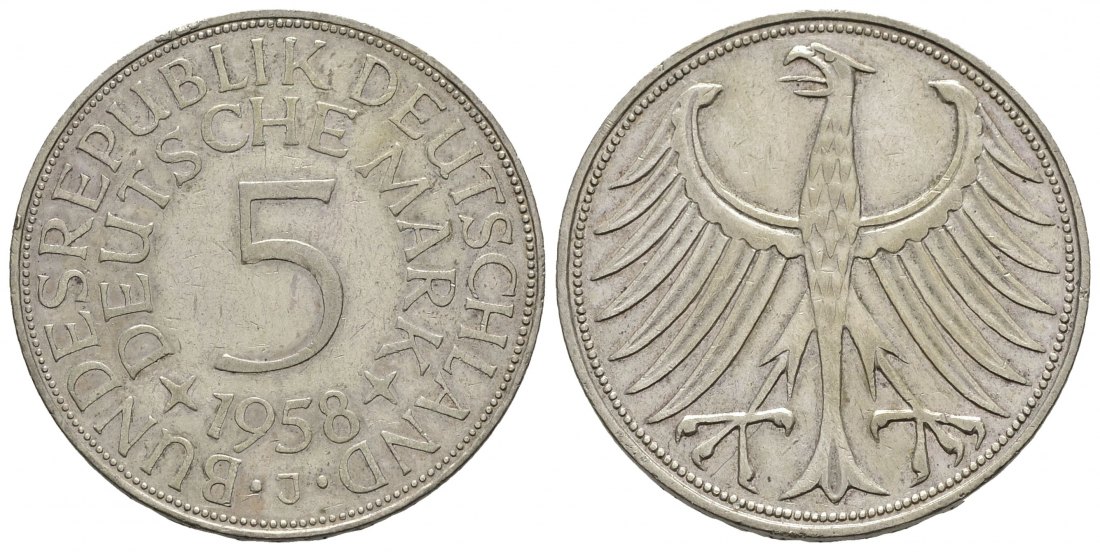PEUS 9131 Bundesrepublik Deutschland  5 Mark 1958 J Sehr schön