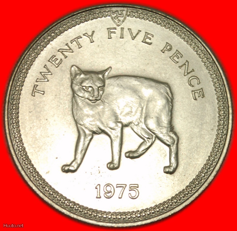 * GROSSBRITANNIEN (1976-1979): INSEL MAN ★ 25 PENCE 1975 STG★Schwanzlose Manx Katze! OHNE VORBEHALT!