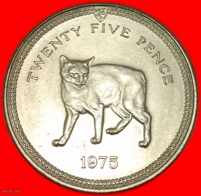  * GREAT BRITAIN ★ ISLE OF MAN ★ 25 PENCE 1975 UNC! TAILNESS MANX CAT! LOW START ★ NO RESERVE!   