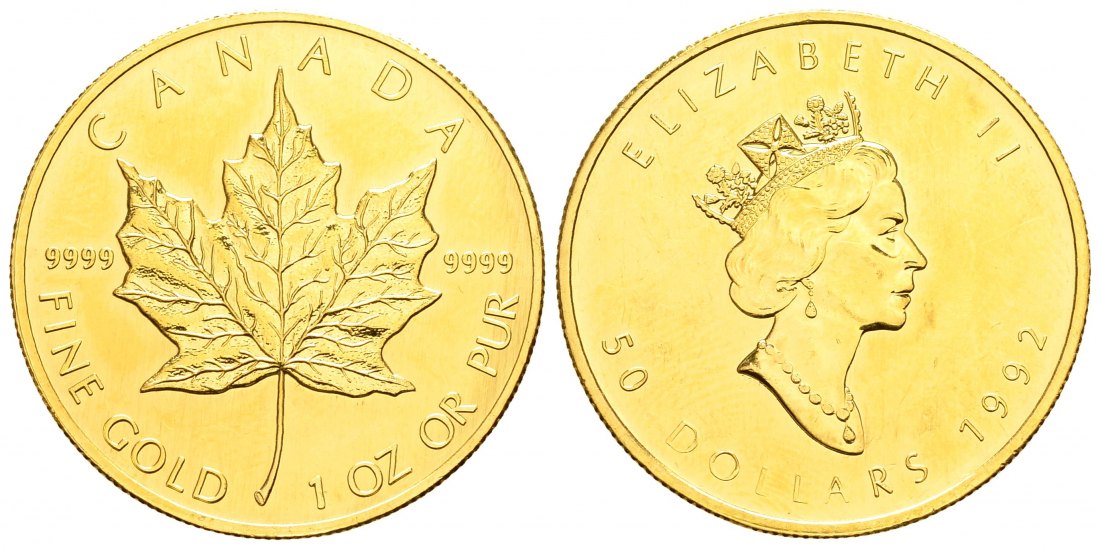 PEUS 9135 Kanada 31,1 g Feingold. Maple Leaf 50 Dollars GOLD Unze 1989 Kratzer, fast Vorzüglich