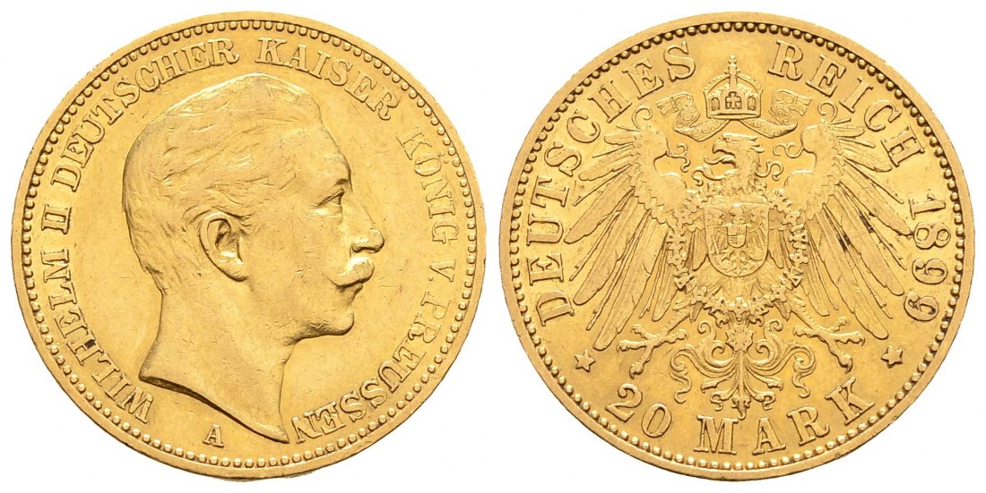 PEUS 9140 Kaiserreich - Preußen 7,17 g Feingold. Wilhelm II.(1888 - 1918) 20 Mark GOLD 1899 A Sehr schön