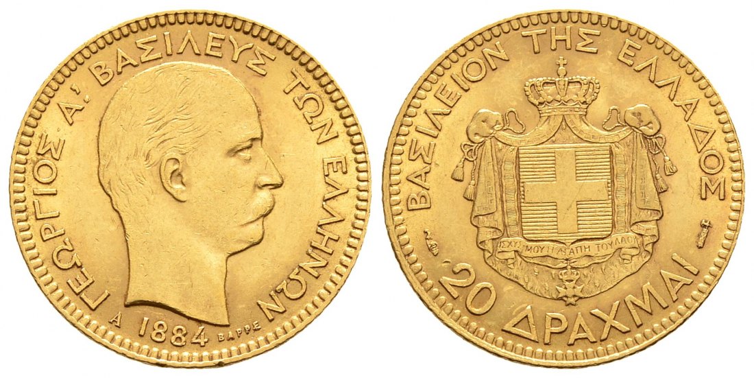 PEUS 9144 Griechenland 5,81 g Feingold. Georg I. (1863 - 1913) 20 Drachmen GOLD 1884 A Sehr schön +