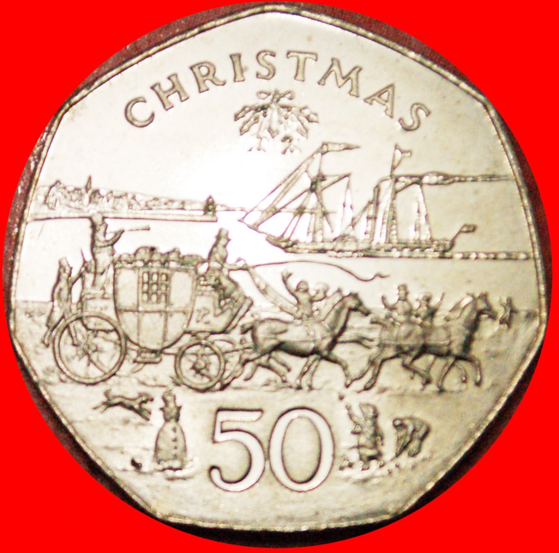  * GROSSBRITANNIEN: INSEL MAN ★ 50 NEU PENCE 1980BB SCHIFF & WEIHNACHTEN BU! SELTEN! OHNE VORBEHALT!   