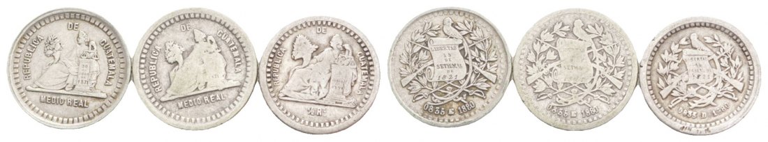  Guatemala, 1/2 Real, 1880 (3 Stück)   