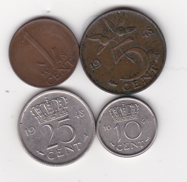  Niederlande, 1,5,10,25 Cent 1948   