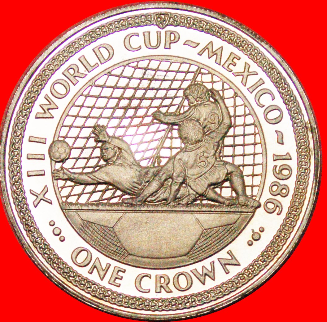 * GROSSBRITANNIEN: INSEL MAN ★ ★ 1 CROWN 1986 FUSSBALL! UNGEWÖHNLICHER PP! TORWART! OHNE VORBEHALT!