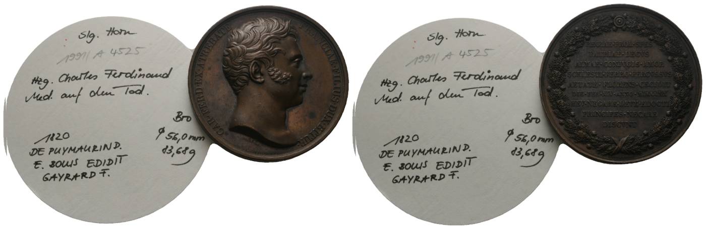  Bronzemedaille 1820, Charles Ferdinand auf den Tod; Ø 56,0mm, 83,68g   
