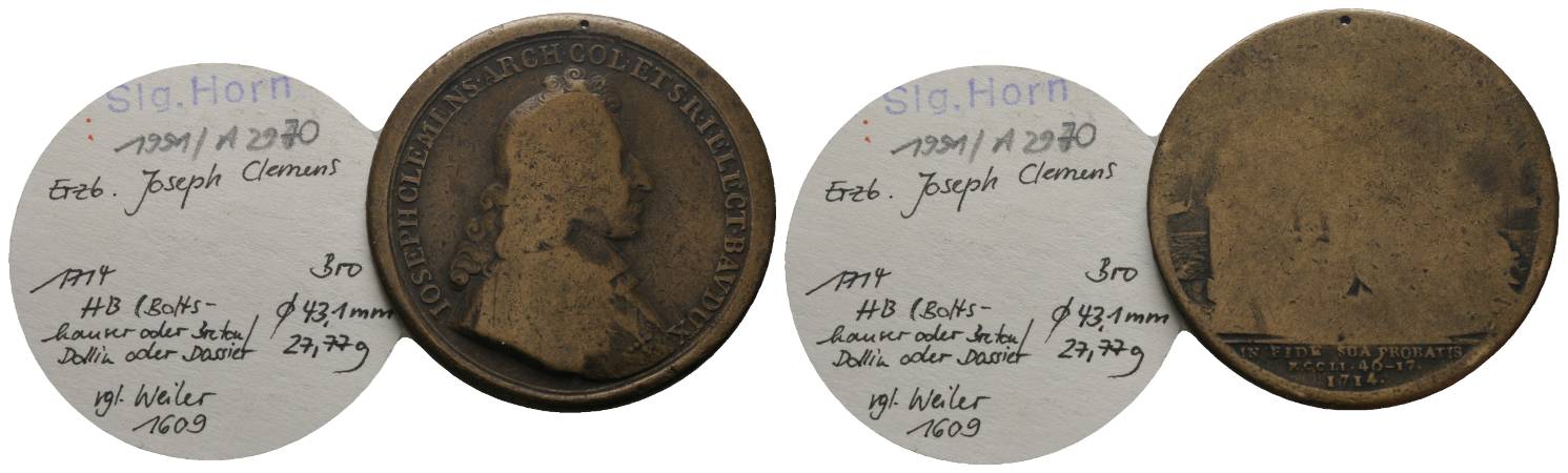  Bronzemedaille 1714, Erzb. Joseph Clemens, Ø 43,1mm, 27,77g   